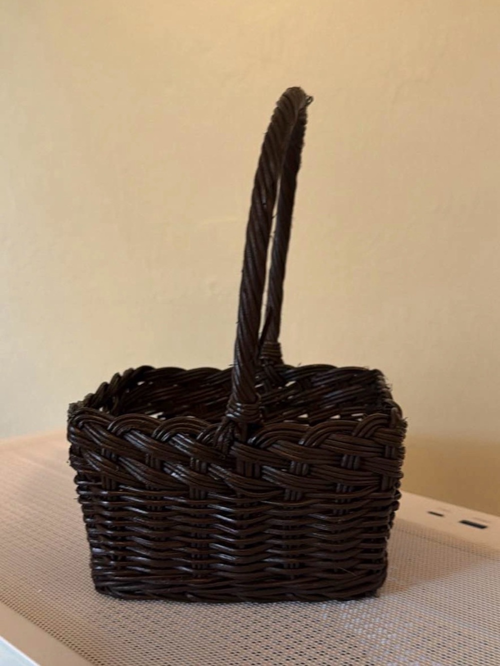 Woven Decorative Basket with Handle - Dark Brown
